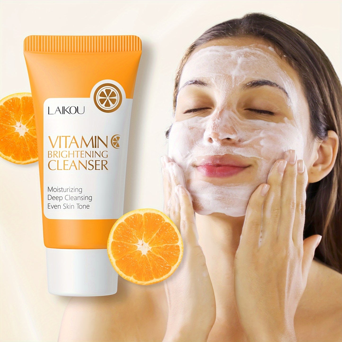 1pc 50g Vitamin C Cleanser, Facial Wash Cleanser, Gentle Cleansing Pores Cleanser, Brightening Oil Control Cleanser