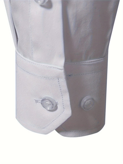 Men'S Slim Fit Long Sleeve Shirt - 55% Cotton, 40% Polyester, 5% Spandex, Solid Color, All-Season, Woven Fabric, Button-Up, Lapel Collar, Casual Weekend Wear, 125g/m²