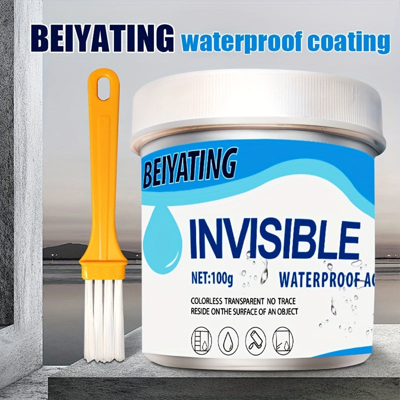 Premium Waterproof Sealer - No Brick Breaking Repair, Transparent Coating Suitable for Floors, Walls, Roofs, etc, - Moisture Protection for Stone, Wood, Tiles, Invisible Waterproof Agent with Brush, Suitable for Kitchen, Gard