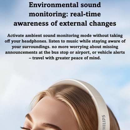 Philips Wireless Bluetooth Headphones, Over-Ear Wireless Headphones, ANC Hybrid Active Noise Cancelling Headphones, HiFi Surround Sound Over-Ear Wireless Headphones, for iPhone and Android, 80 Hours of Playtime, with Five ENC