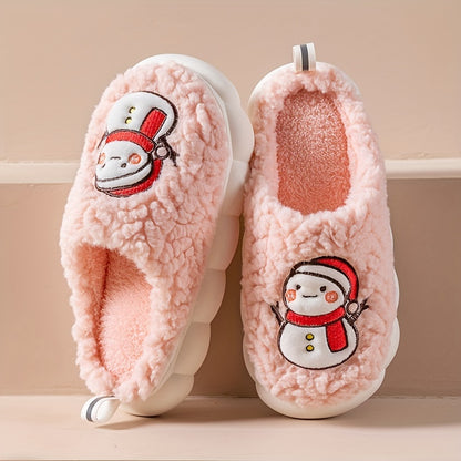 Christmas Tree Pattern Fuzzy Slippers, Winter Warm Closed Toe Flat Floor Shoes, Cozy Soft Sole Plush Home Slippers