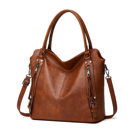 Women'S Large Capacity Tote Bag - Stylish Brown with Golden-Tone Hardware, Zipper Closure & Detachable Strap, Perfect for Work Or Everyday Use, Versatile Carryall | Elegant | Durable, Large Tote Bag