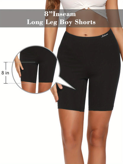 Women's Cotton Boyshorts Underwear 4-Pack - Comfortable Full Coverage Boxers, Knit Fabric, Solid Color, Simple Style, 95% Cotton 5% Spandex