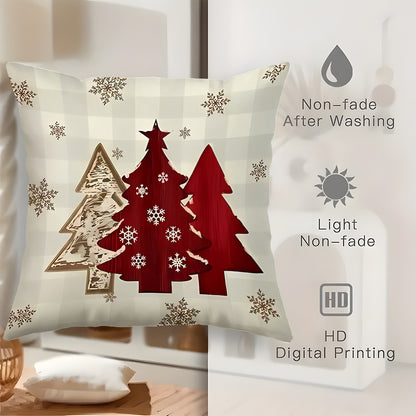 4pcs Christmas Themed Pillow Covers with Winter Elements like Christmas Trees, Snowflakes, and Reindeer - Festive Holiday Decorative Cushion Covers for Home, Car, Bed, Sofa, Office - Zipper Closure, Machine Washable, Polyeste