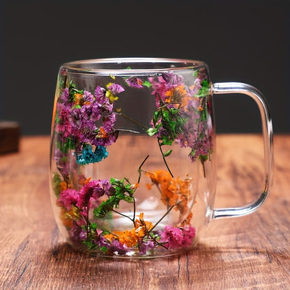 1pc, Flowers Inside Glass Coffee Mug, High Borosilicate Glass Double-Walled Espresso Coffee Cups, Heat Insulated Water Cups, Summer Winter Drinkware, Birthday Gifts