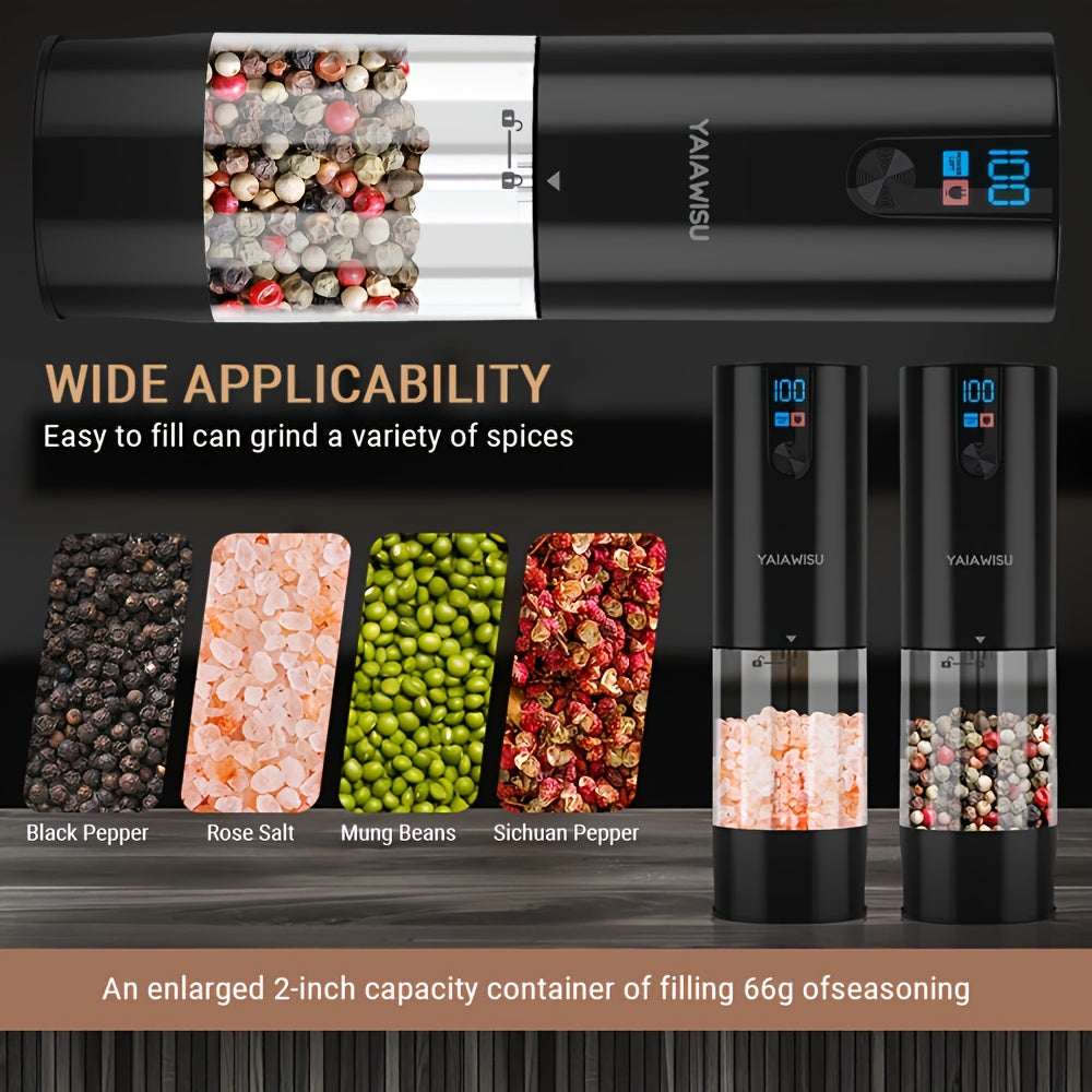 Conjunto de Moedores Elétricos de Sal e Pimenta - Moinho Pequeno para Uso Doméstico com Carregamento USB e Visor LCD - Moinho de Pimenta com Ajuste de Granulometria, Ideal para Cozinhas Domésticas, Restaurantes e Churrascos ao Ar Livre