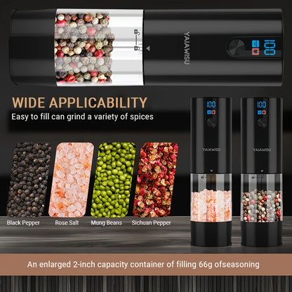 Conjunto de Moedores Elétricos de Sal e Pimenta - Moinho Pequeno para Uso Doméstico com Carregamento USB e Visor LCD - Moinho de Pimenta com Ajuste de Granulometria, Ideal para Cozinhas Domésticas, Restaurantes e Churrascos ao Ar Livre