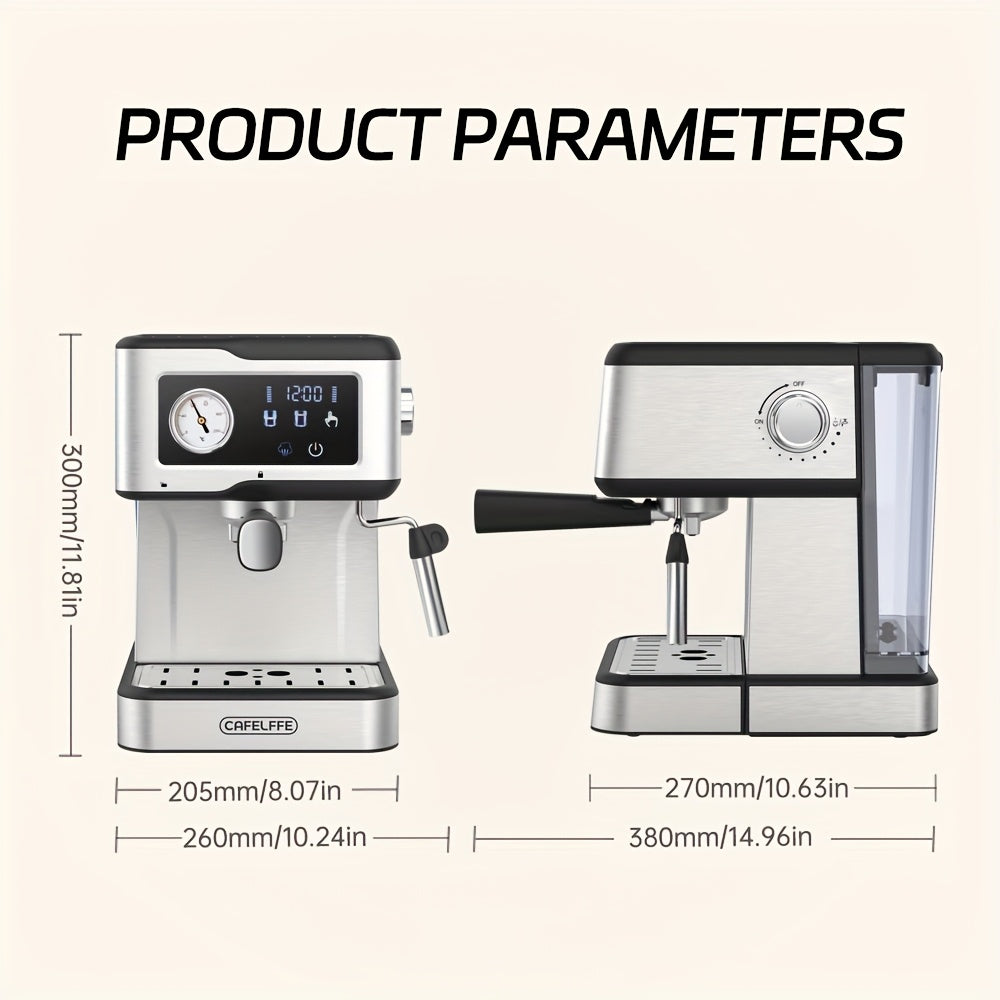 Máquina de café expresso CAFELFFE com vaporizador e espumador de leite, bomba de pressão de 20 bar, ecrã LCD sensível ao toque para o barista em casa ou para preparar latte e cappuccino.