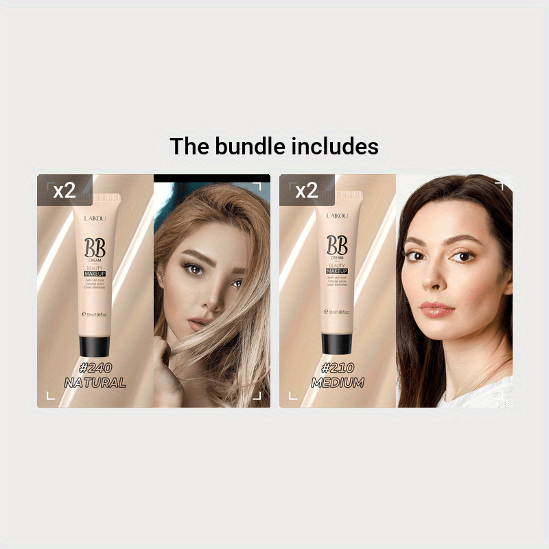 LAIKOU Waterproof BB Cream Full Coverage Concealer, Natural/Ivory/Tan 30ml, Long Lasting Foundation Make Up, Oil Control, Even Skin Tone, Hide Pores