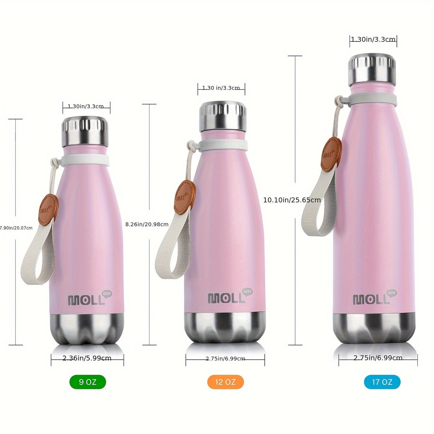 Garrafa térmica de aço inoxidável de 500ml com boca estreita, 1 unidade, reutilizável, à prova de fugas, para viagens, ideal para mulheres (rosa)