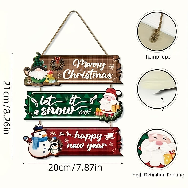 Decorative Signs & Plaque 3pcs Christmas Hanging Ornaments - Santa Claus, Snowman And Reindeer Wooden Wall Decorations, Suitable for Home Interior Seasonal Farmhouse Art Decoration, Products That Can Be Used in 11 Festivals