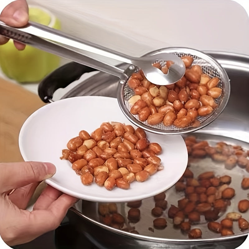 Frying oil strainer spoon Food strainer Kitchen colander stainless steel fried food strainer.Kitchen food filter tongs for frying food.High temperature resistant food stainless steel frying clip filter clamp kitchen tools Eid