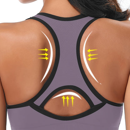 Women's High-Support Sports Bra with Removable Pads - Quick-Dry, Shockproof, Double-Layer Racerback Vest for Running & Fitness, Breathable Nylon-Elastane Blend, Non-See-Through, All-Season Activewear
