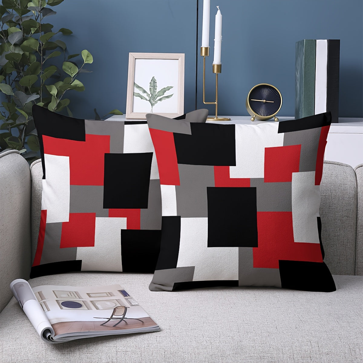 2pcs Modern Geometric Throw Pillow Covers, 45.72x45.72 cm, Dual-Sided Design, Soft Polyester, Zip Closure - Perfect for Living Room & Bedroom Decor (Inserts Not Included)
