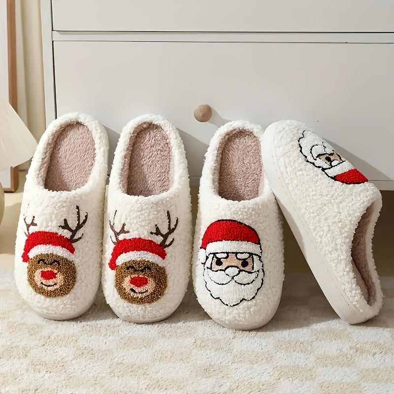Christmas Tree Pattern Fuzzy Slippers, Winter Warm Closed Toe Flat Floor Shoes, Cozy Soft Sole Plush Home Slippers