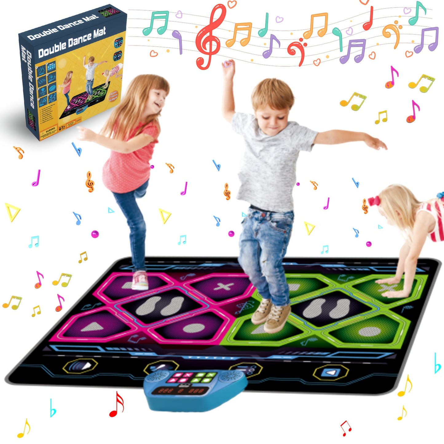 Double dance mat for Youngsters, Dance Mixer Rhythm Step Play Mat, Dance Game Toy Gift for Youngsters Girls Boys, Dance Pad with LED Lights, Adjustable Volume, Built-in Music, 3 Challenge Levels (3-12 Years Old)
