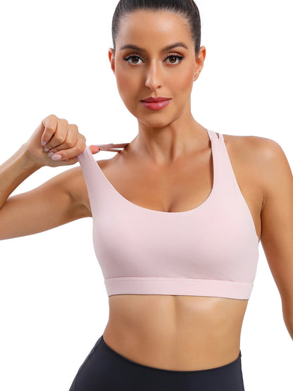 LEOQ Women's Slim Fit Yoga Sports Bra - Elegant Cross-Back Design, Mint Green Nylon Spandex Blend, Removable Pads, Medium Support for Fitness & Yoga, LEOQ