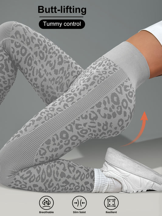 Women'S Leopard Print Yoga Pants - Non-Slip Workout Leggings with Elastic Waistband, Stretchy & Breathable Gym Pants for Yoga, Running, Casual Attire - All-Season Fitness Leggings in Pink & Leopard Print - Non-Slip Grip Activ