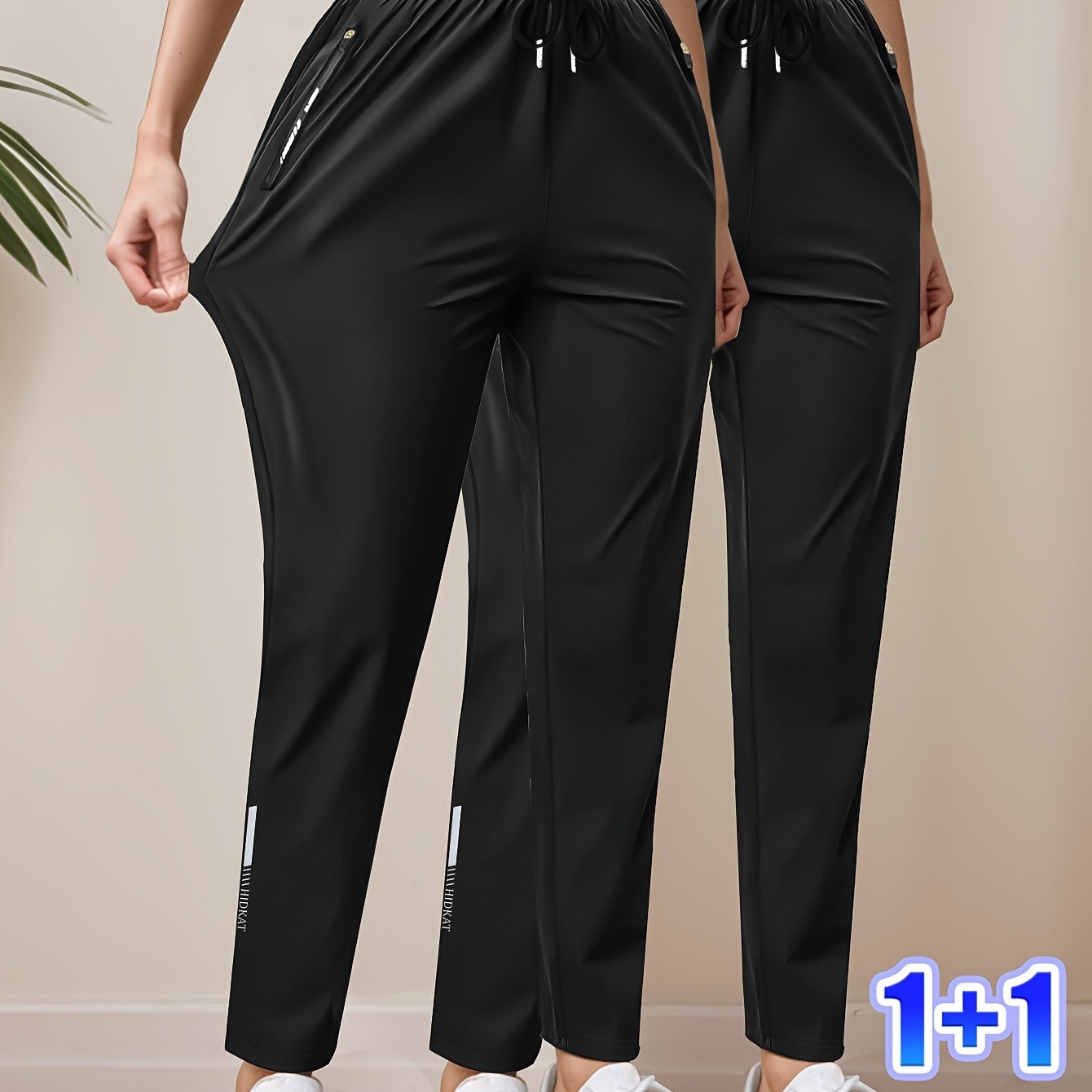 2pcs Women'S High-Waisted Stretchy Leggings with Drawstring Waist & Zipper Pockets - Lightweight Breathable Fabric for Jogging, Cycling, - All-Season Casual, Jogging Pants, Leggings, Sleek Design, Comfortable Fit