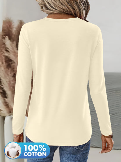 3pcs Women'S 100% V-Neck Long Sleeve T-Shirts - Soft, Durable, and Comfortable Casual Wear for All Seasons, Perfect for Holidays, Graduations, and Everyday Style, Everyday Comfort Wear | Minimalist Style | Soft Fabric Tee