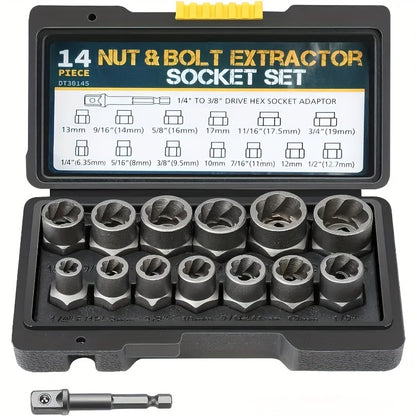 14pcs Damaged Lmpact Socket Set, Socket Set Nut And BoltExtractor Lmpact Bolt & Nut Remover-Chrome MolybdenumSteel Bolt Extractors With Storage Box