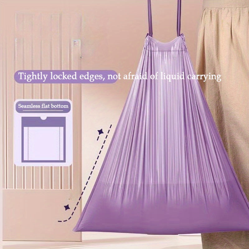 100 Purple Drawstring Trash Bags, High-Quality Plastic Waste Bags for Kitchen, Bathroom, Bedroom & Home Use - Portable Waste Disposal, Multipurpose, Disposable, Plastic Material, 20 Capacity, Kitchen Trash Bags | Decorative T
