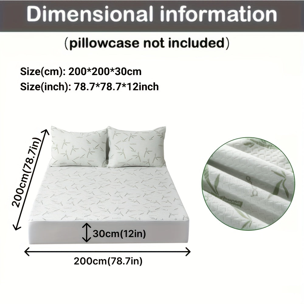 1pc 100% Bamboo Fiber Mattress Protector 250gsm - Cooling Breathable Bed Cover with 3D Air Layer, Green, Machine Washable Polyurethane Filling for Pressure Relief & Temperature Regulation, Bed Comfort Enhancement, Stylish Bed
