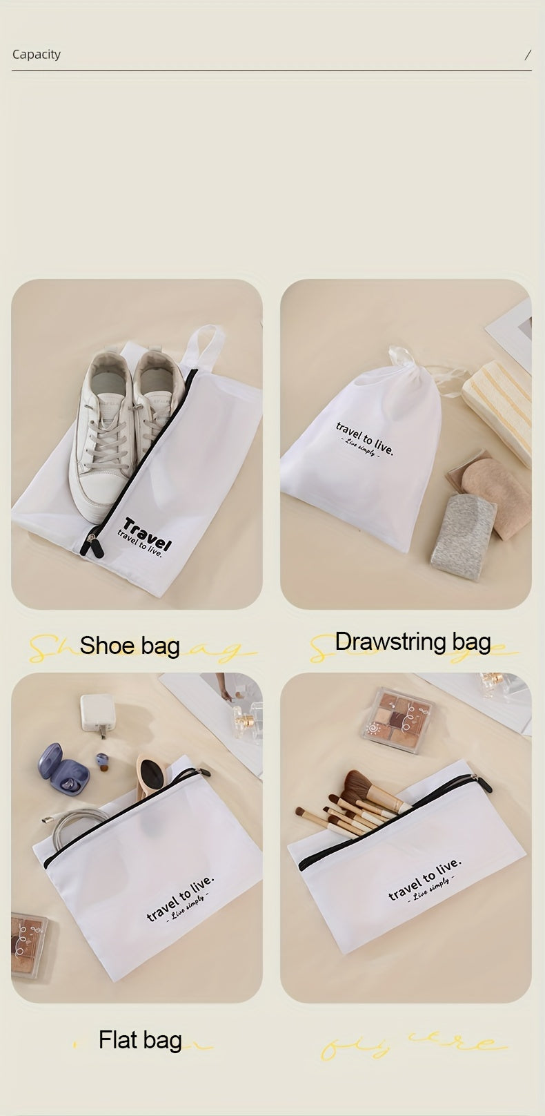 Portable Travel Storage Bag Set of 7pcs Suitcase Clothes Organizer Pouches with Clothing Bags, Underwear Pouches, and Shoe Pouches Suitable for Business Trips by Both Men and Women