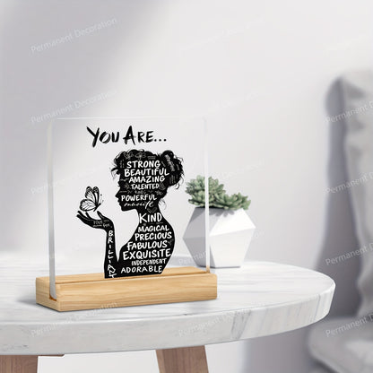[2D Flat] 1pc Inspirational Acrylic Desktop Decoration with Positive Affirmations - "You Are Powerful, Beautiful, Amazing" - Elegant 2D Design for Home, Office, or Cafe Decor - Perfect Gift for Birthdays, Housewarming, Holida