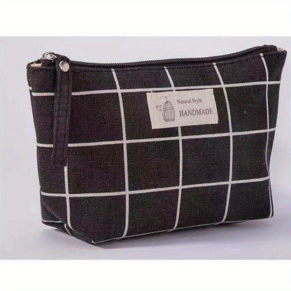 Casual Canvas Cosmetics Bag, Zipper Coin Purse, Portable Travel Storage Bag