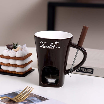 TFS Chocolate Fondue Mug - Ceramic, Reusable, Hand-Wash Only, Multipurpose Hot Chocolate & Fondue Pot with Whisk, Ideal for Cheese, Caramel, Butter, Hot Chocolate Making | Whisked Drinkware | Durable Drinkware