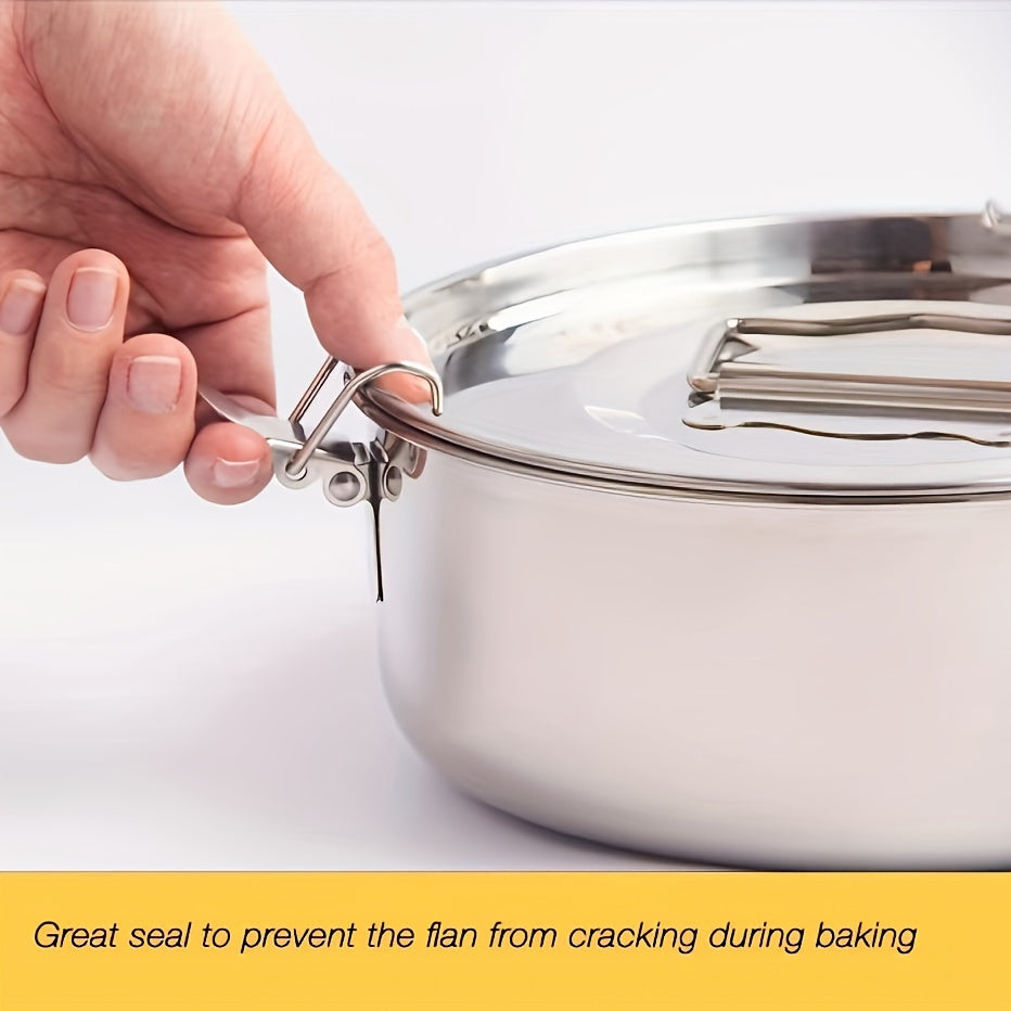 1.5QT Stainless Steel Flan Mold with Lid & Handle - Portable Round Baking Pan for Chocolate, Cupcakes, Pudding | Kitchen Essential