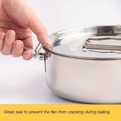 1.5QT Stainless Steel Flan Mold with Lid & Handle - Portable Round Baking Pan for Chocolate, Cupcakes, Pudding | Kitchen Essential