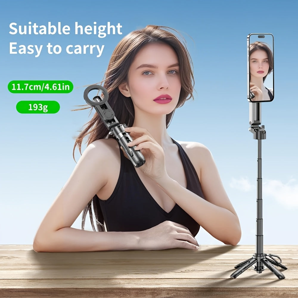 4-in-1 Multi-function Selfie Stick with Bluetooth Remote Control | Magnetic, Cell Phone Clip Dual Combination, 360° Rotation + 220° Flip Adjustment | Detachable Tripod/Cell Phone Holder | Portable Folding Compatible with 4.