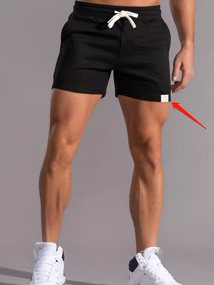Slim Fit Comfy Active Shorts, Men's Casual Slant Pocket Stretch Waist Drawstring Shorts For Summer Basketball Running