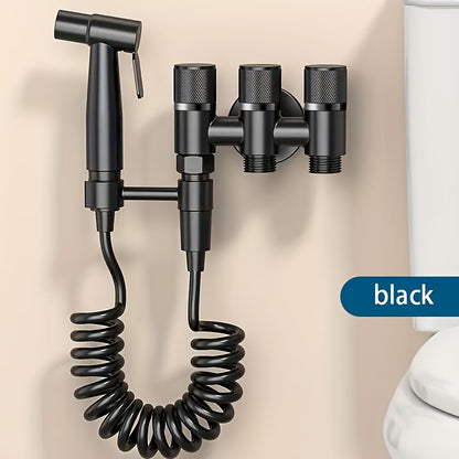 3-in-1 Stainless Steel Water Distributor with Spray Gun - Wall-Mounted, Chrome Finish, Valve Core, No Electricity Needed for Bathroom & Kitchen, Durable Metal Design, Water Flow Control, Modern Aesthetic, Smooth Finish