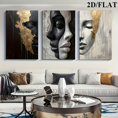 2D/Flat 3pcs Abstract Black and White Elegant Canvas Art with Wooden Frame, Large Wall Decor – Perfect for Living Room, Bedroom, Dining Room, Office – Ideal Halloween & Easter Gift, Flat 2D Design