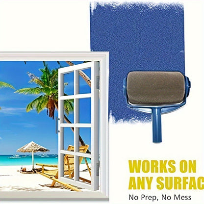 Conjunto de 7 peças de rolos de pintura com cabo - Renovação rápida e fácil de ambientes com tabuleiros à prova de fugas, 2 ferramentas de precisão para arestas, 3 rolos com cabo azul e 2 tabuleiros - perfeito para pintar paredes com acabamento liso.