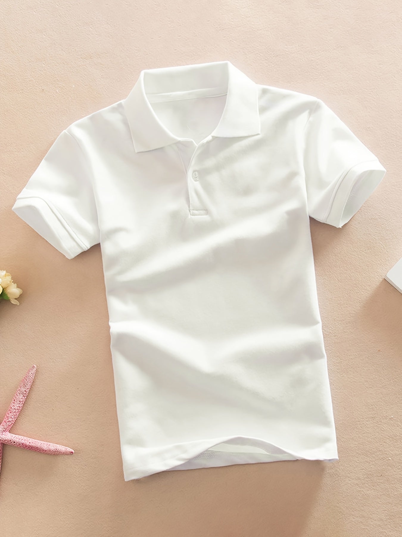 Camisa casual de criança com lapela, t-shirt de manga curta para menino, roupa infantil confortável e respirável.