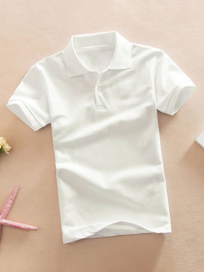 Camisa casual de criança com lapela, t-shirt de manga curta para menino, roupa infantil confortável e respirável.