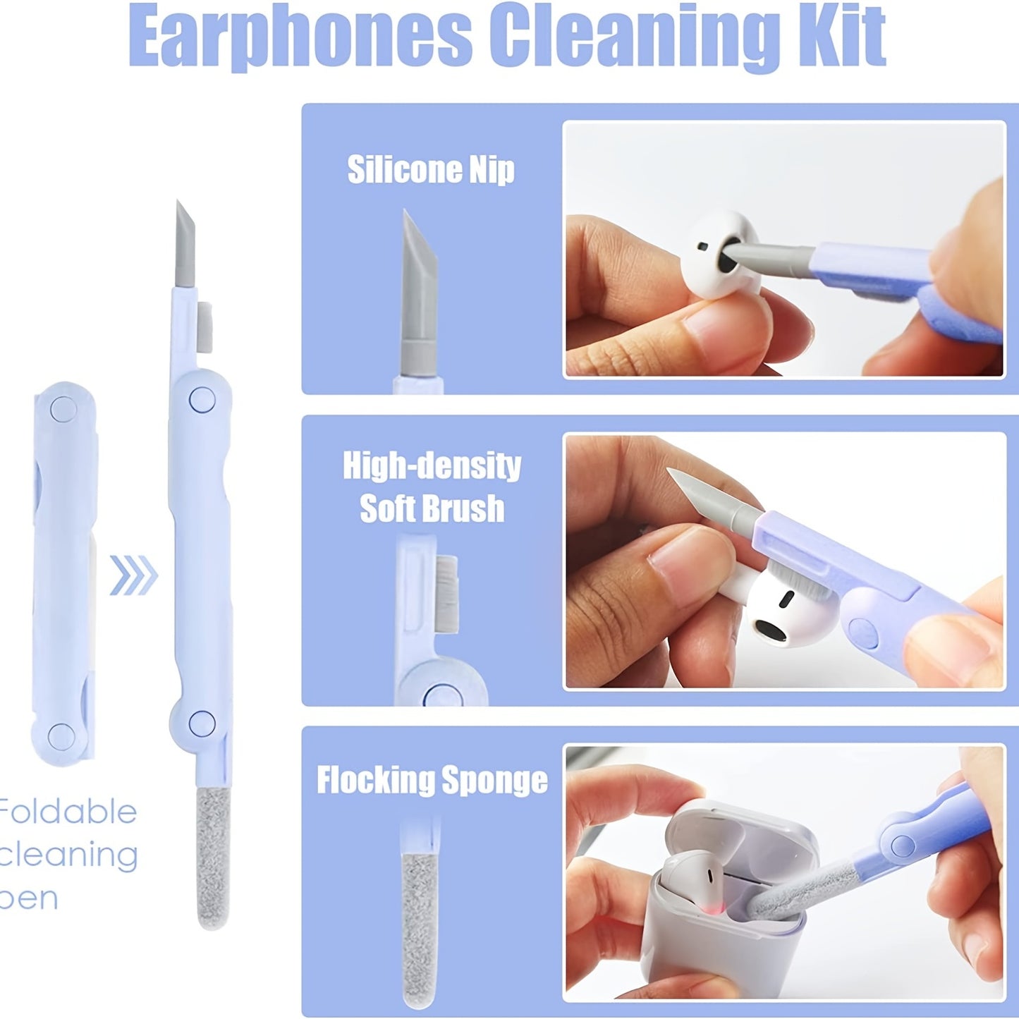 Kit de limpeza eletrónica 7 em 1 com limpador de teclado, escova extratora de teclas, caneta multifunções para limpeza de auscultadores Bluetooth, ferramenta portátil para remoção de pó de ecrãs e telemóveis, computadores portáteis, AirPods e MacBooks.