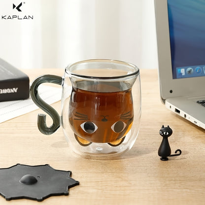 Charming Cat-Themed 9oz Glass Mug - Double Wall Insulated, Lead-Free Borosilicate Coffee Cup with Handle - Perfect Gift for Cat Lovers, Women, Teachers & Friends, Cat Mug