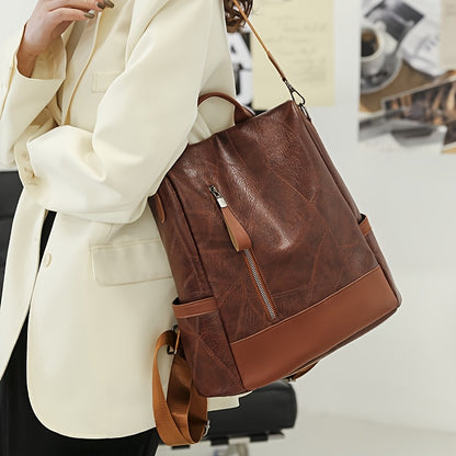 Women's Backpack - Large Capacity, & Travel Bag with Golden-Tone Hardware, Adjustable Shoulder Straps & Front Zipper Pocket - Coffee Brown/Beige/Red/Black Handbag for College, Business, Daily Use (Stylish Durable PU, Bags For
