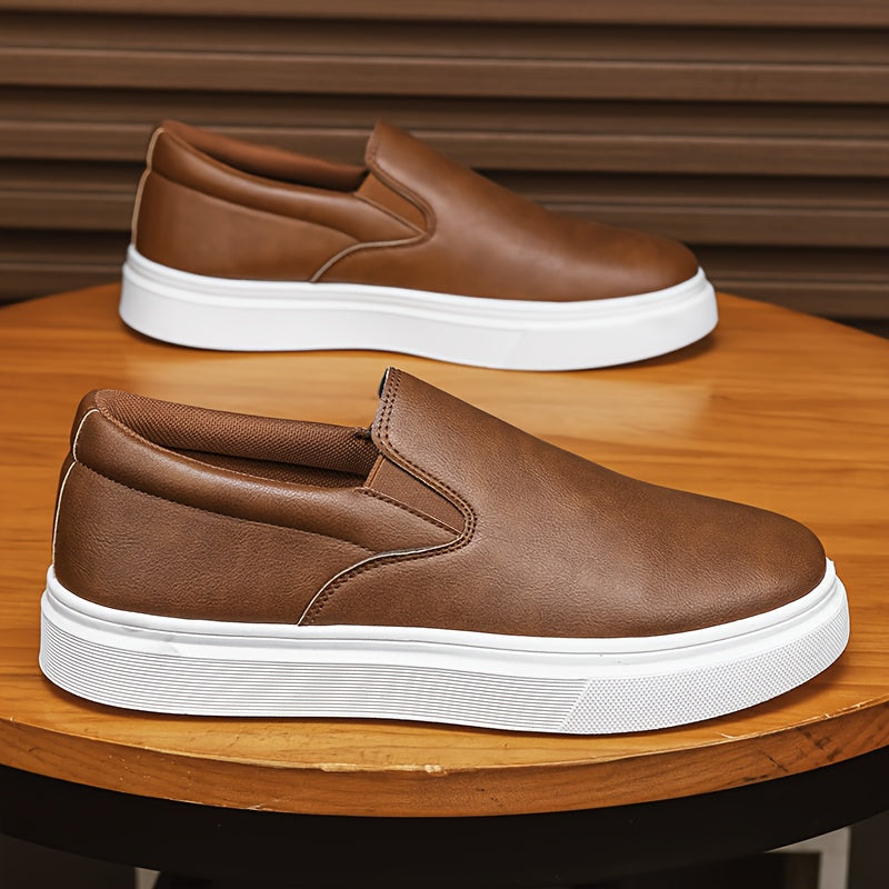 Mocassins para homem sem atacadores - Ténis antiderrapantes de cano baixo com bico redondo, estilo mocassins, com sola acolchoada em PVC, disponíveis em castanho/preto/branco/bege para uso diário e formal - Sapatos sociais minimalistas e versáteis.