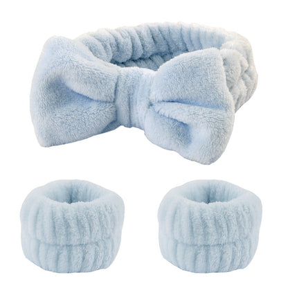 1pc/3pcs Cute Bow Hair Band And Wristband Set, Women Spa Headband For Washing Face, Makeup Hair Band, Skincare Headbands