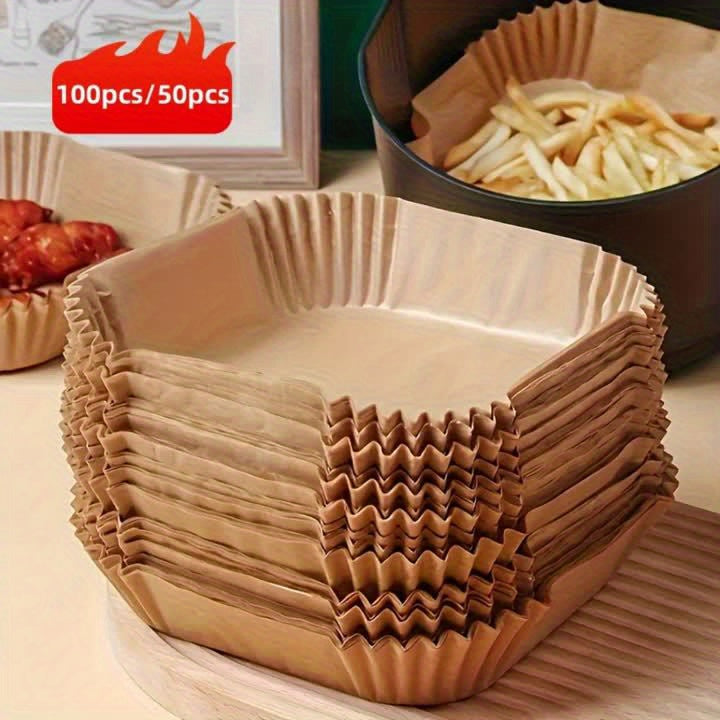 50/100pcs Non-Stick Air Fryer Disposable Baking Paper Pads - Oil-Proof, Waterproof & Waterproof, Ideal for Baking Fried Foods, Perfect for Easter, Mother'S Day & Father'S Day Gifts, Air Fryer Accessories