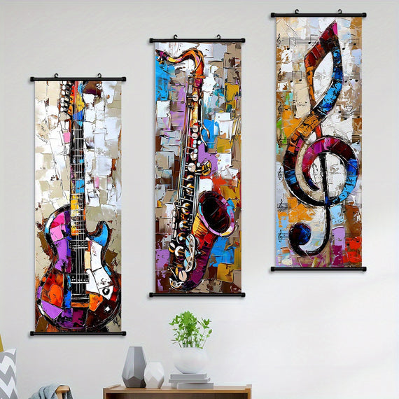 Conjunto de 3 Quadros Decorativos Musicais Suspensos