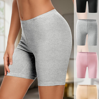 Women's Cotton Boyshorts Underwear 4-Pack - Comfortable Full Coverage Boxers, Knit Fabric, Solid Color, Simple Style, 95% Cotton 5% Spandex