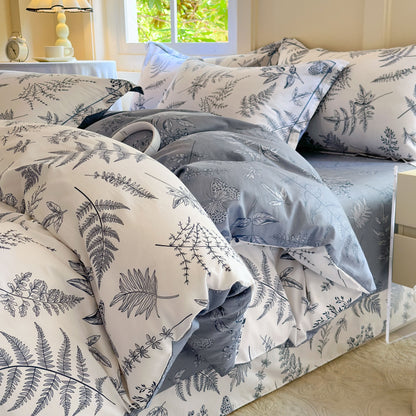 100% Light Beige-Friendly Comfort 13372 Density Quilt Cover Set Blue Feather, All-Season, Zipper Closure, Machine Washable, Twill Weave, Printing, Not Included, for Bedroom, Guest Room, Bedroom Comfort|Modern Bedroom Decor|Zi