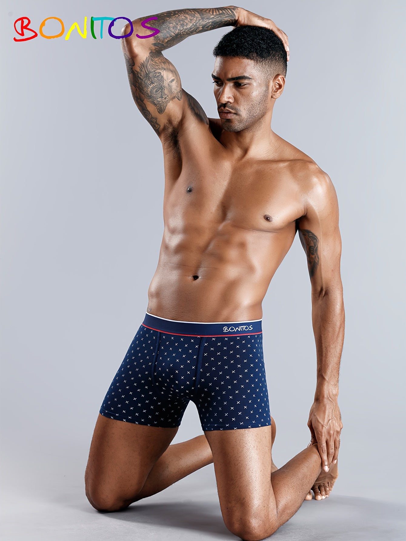 5pcs Sexy Men'S Boxer Briefs Set - Navy Blue with White Polka Dot Print, Medium Stretch, Comfort Fit Underwear for Casual Attire, Perfect Gift for Him, Everyday Underwear | Stylish Boxers | Comfortable Fit, Boxer Shorts
